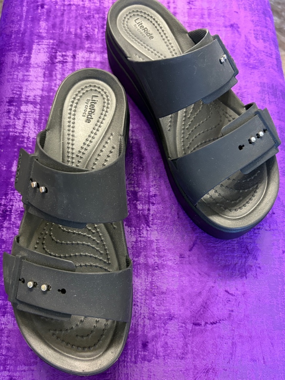 CROCS Women's Black Double-Strap Slide Sandals